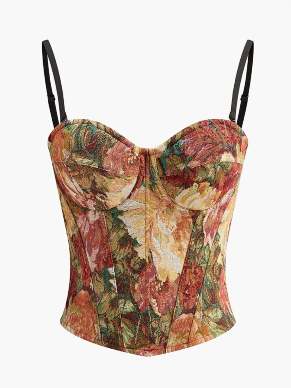 Commense Floral Jacquard Bustier Lined Cup Brocade Carpet Corset Top size medium